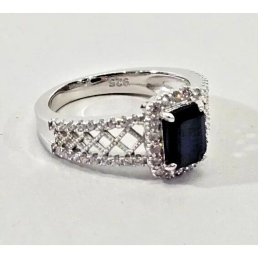 Size 8 Sterling‎ Silver .925 Natural Blue Sapphire 2.25CT Openwork Ring NEW